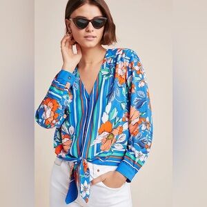 Anthropologie Blue Floral Blouse